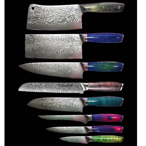 大馬士革鋼刀廚師刀正品廚刀組合套裝切牛排刀菜刀家用砍骨刀套刀