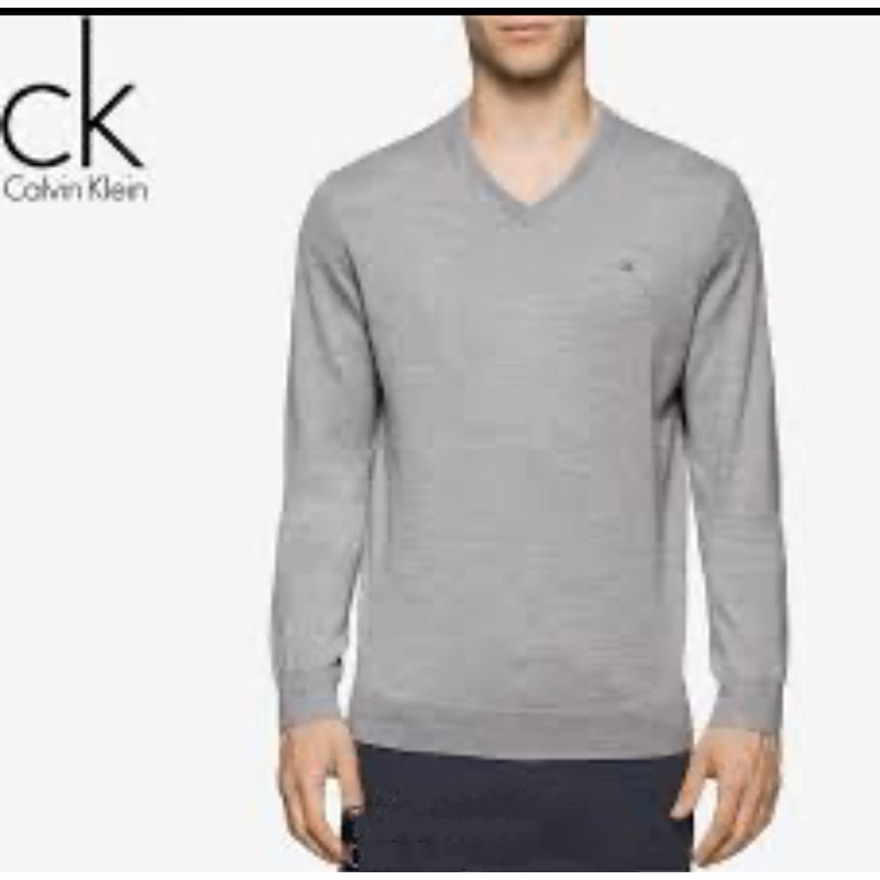 Calvin Klein 駝灰色 美麗諾羊毛100% 長袖針織衫 男 m碼