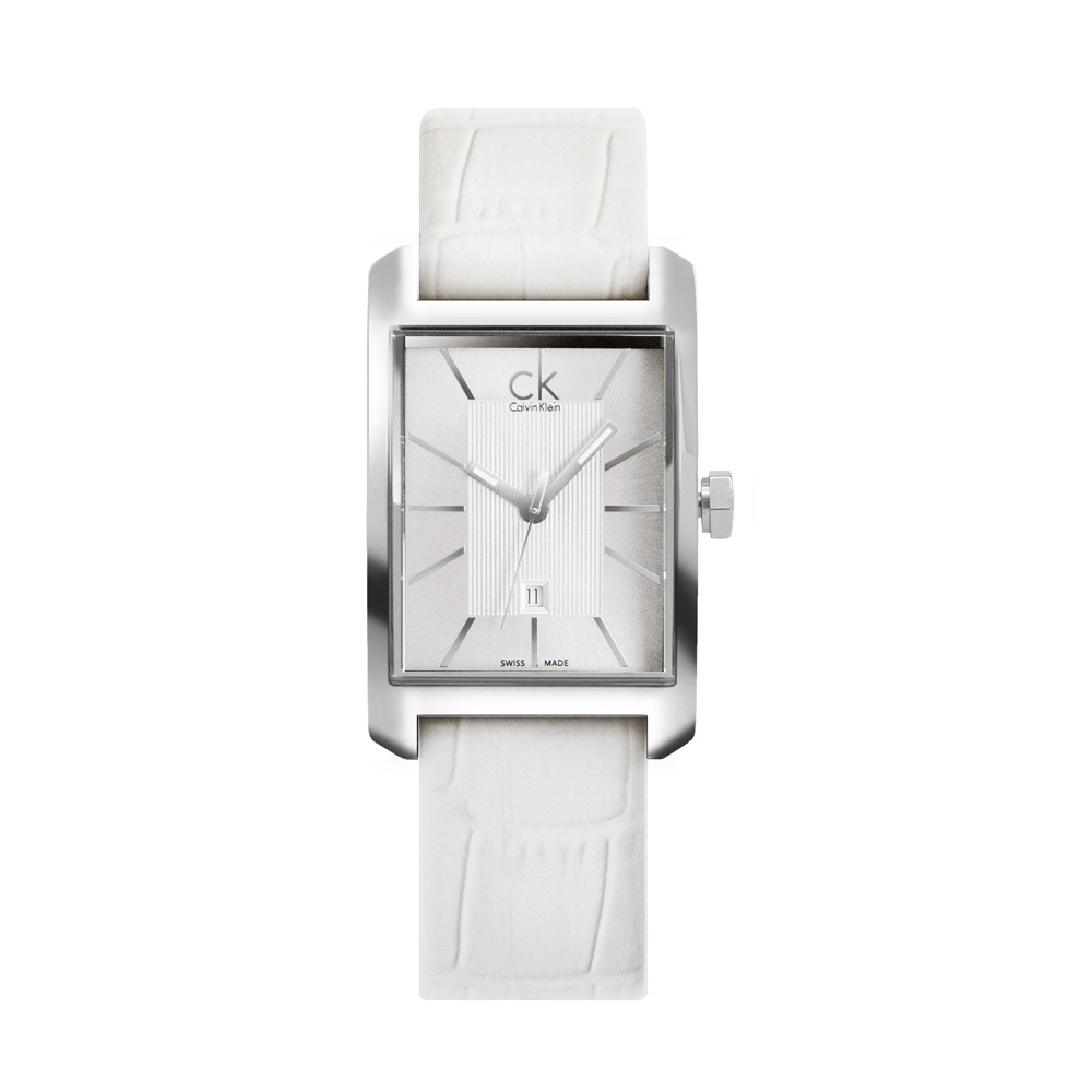 Calvin Klein美國原廠平輸 | Window系列 銀框 白面 矩形錶 白色皮革錶帶 手錶 腕錶 CK錶