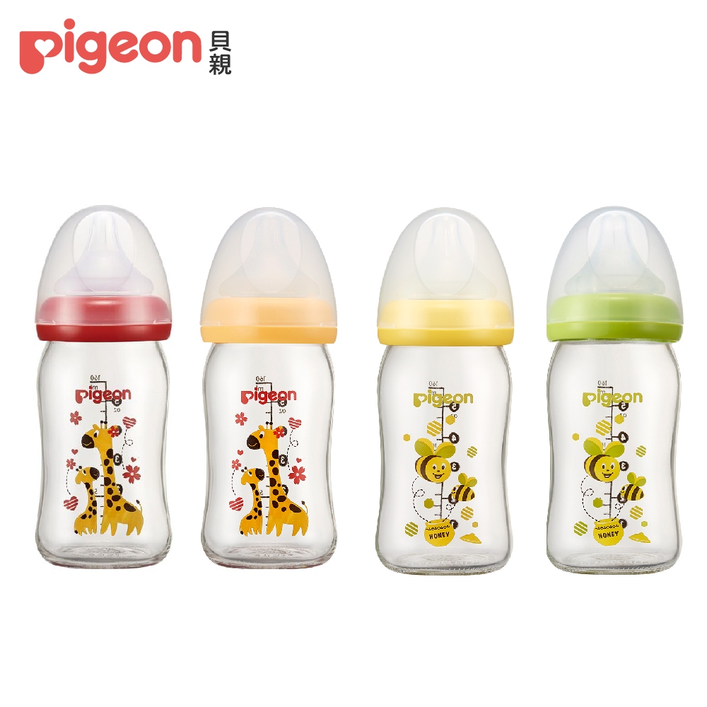 【Pigeon 貝親】第二代寬口玻璃奶瓶160ml+贈奶瓶保護套(顏色隨機P26721/P26722)