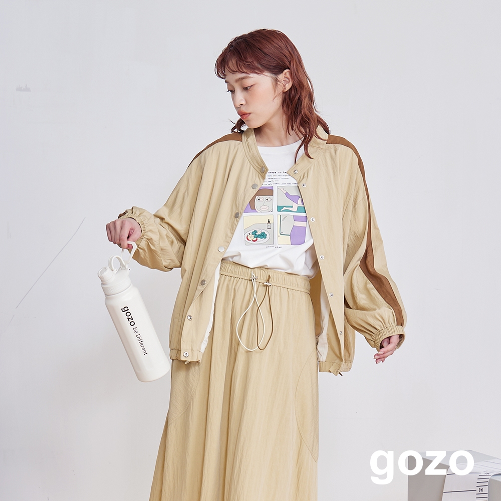 【gozo】涼感運動風配色夾克外套(綠色/卡其_F) | 女裝 圓領 涼爽