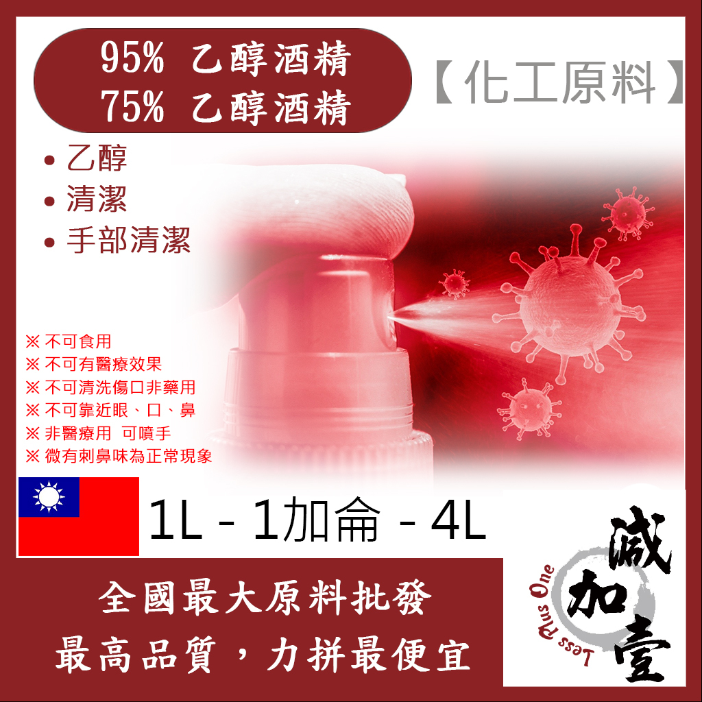 減加壹 95% 75% 潔用酒精 乙醇 1L 1加侖 4L 化工原料 潔用酒精 乙醇