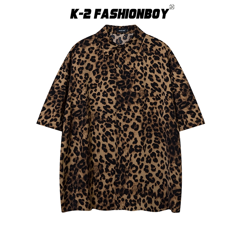 【K-2】個性 動物紋 滿版 豹紋 復古 派對 花豹 短袖襯衫 穿搭 帥氣 男女不拘 寬鬆 霸氣【HAW6224】