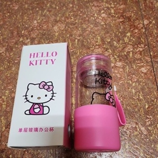 全新 Hello Kitty 含濾網玻璃杯 辦公杯 350ml 粉色 買就送化妝棉