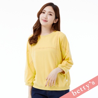 betty’s貝蒂思(31)鏤空蕾絲拼接優雅長袖T-shirt(黃色)