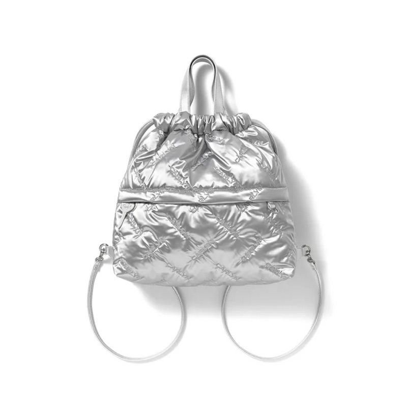 現貨銀色韓國Carlyn Twee Backpack 刺繡logo束口後背包