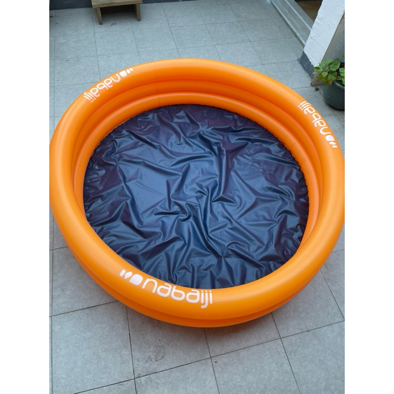 二手極新 DECATHLON 迪卡儂 圓形充氣水池 螢光橘和藍色 / Intex  圓形游泳池塑膠水罩 12尺