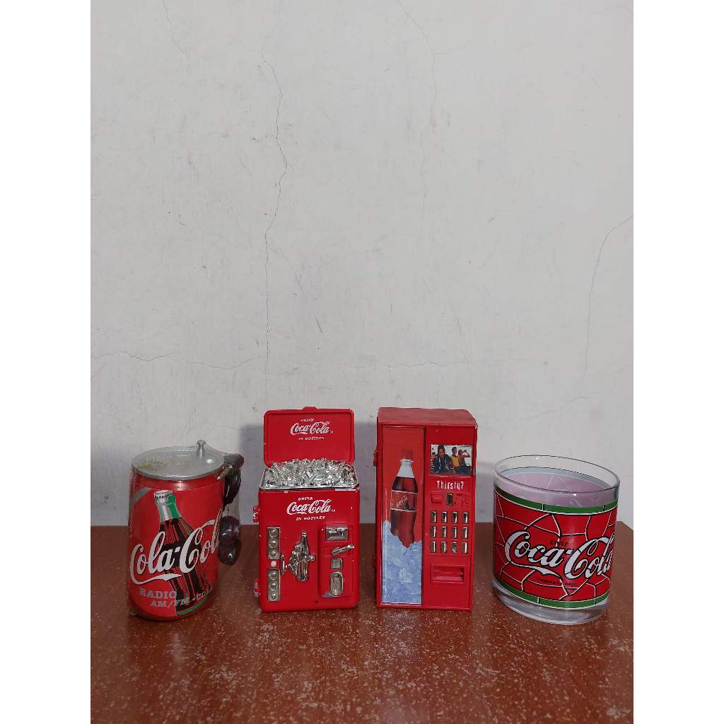 早期 Coca Cola Coke 可口可樂 冰箱 販賣機 玻璃杯 收音機 復古 擺飾