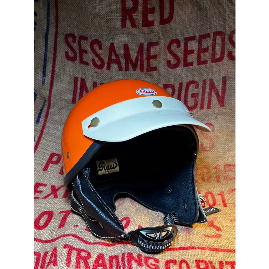 Raw Helmet - Soti  日式 半罩 安全帽 橘帽 黑邊條 ( 夏季 偉士牌 經典 復古可拆式耳罩 ) 獨家