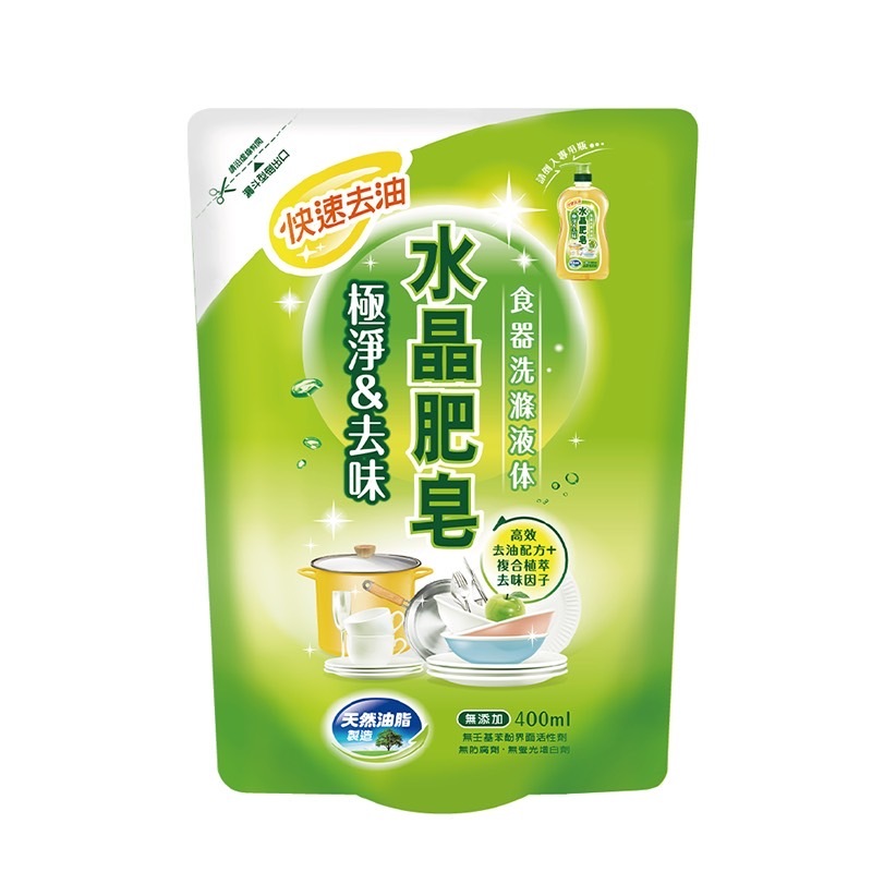 南僑水晶肥皂食器洗滌液體400ml 極淨去味-青蘋果香 (補充包)