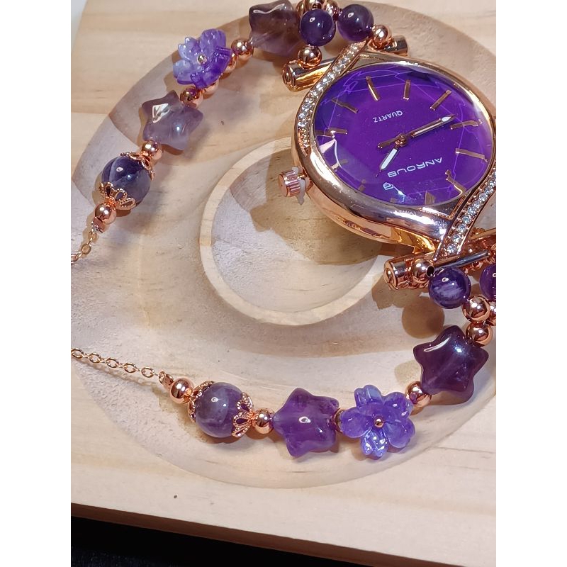 紫色療育星星雕件星光鏡面紫水晶錶／高貴不貴