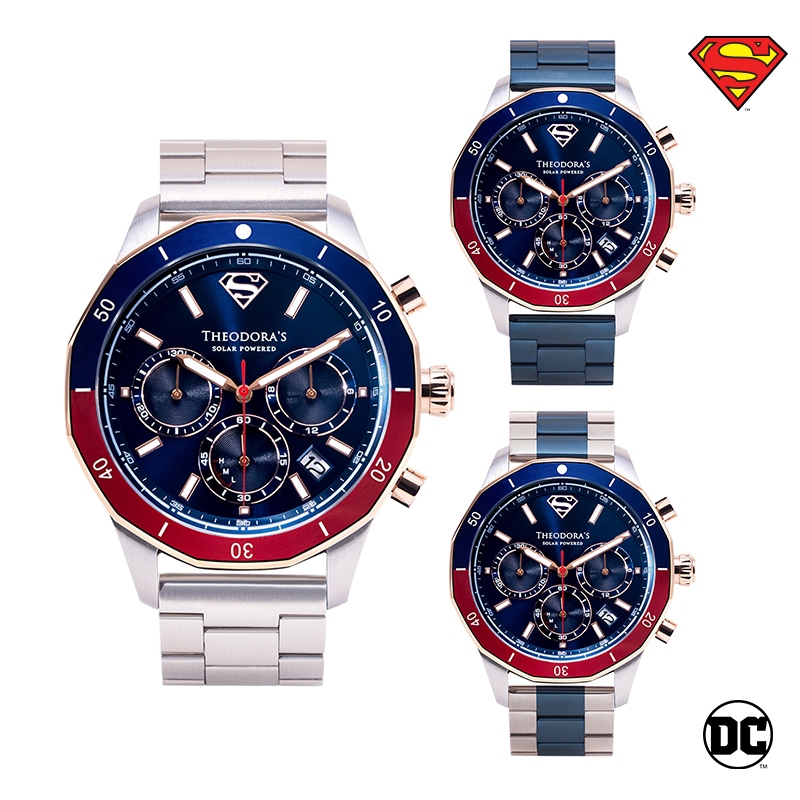 【THEODORA'S】SUPERMAN 太陽能雙色陶瓷圈夜光潛水手錶 藍面可樂圈【希奧朵拉】超人