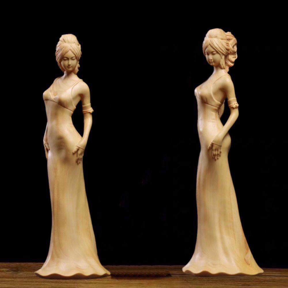 黃楊木高檔美女藝術工藝品古典人物案頭實木雕刻客廳臥室書房擺件