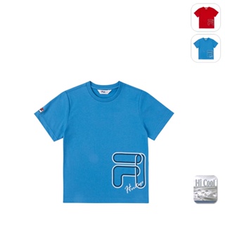 【FILA】KIDS 孩童款 吸濕排汗 運動短袖上衣-藍色 1TEX-4416-BU
