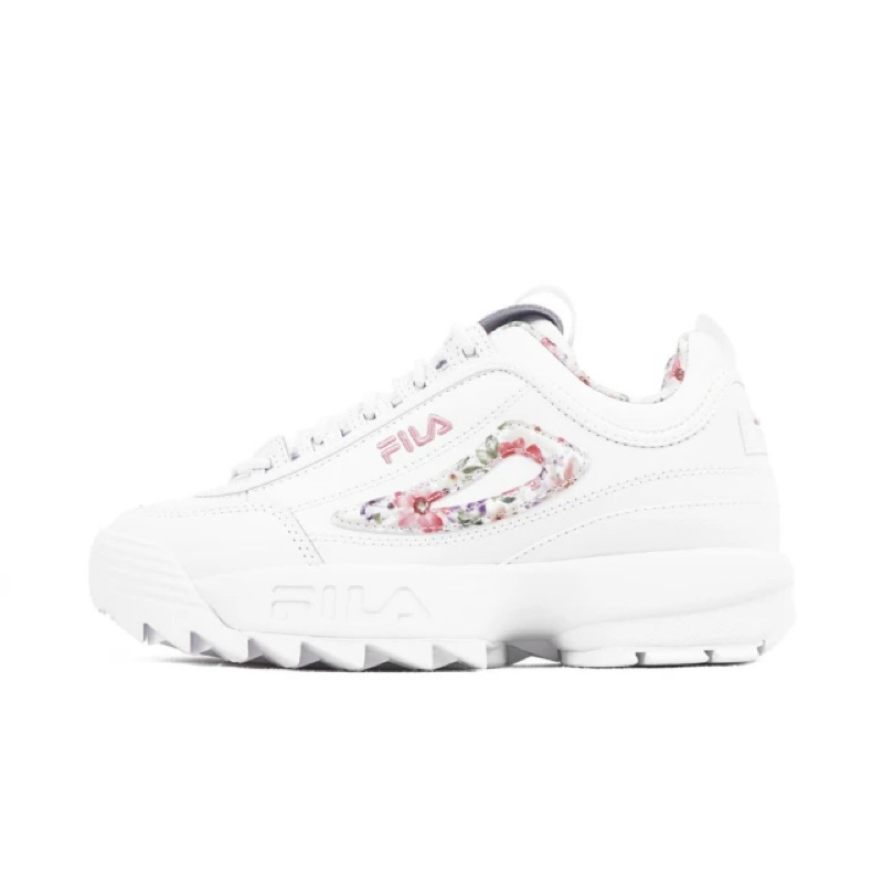 FILA DISRUPTOR II 女款 白 花卉 老爹鞋 鋸齒 厚底 復古 流行 休閒鞋 5-C111Y-155