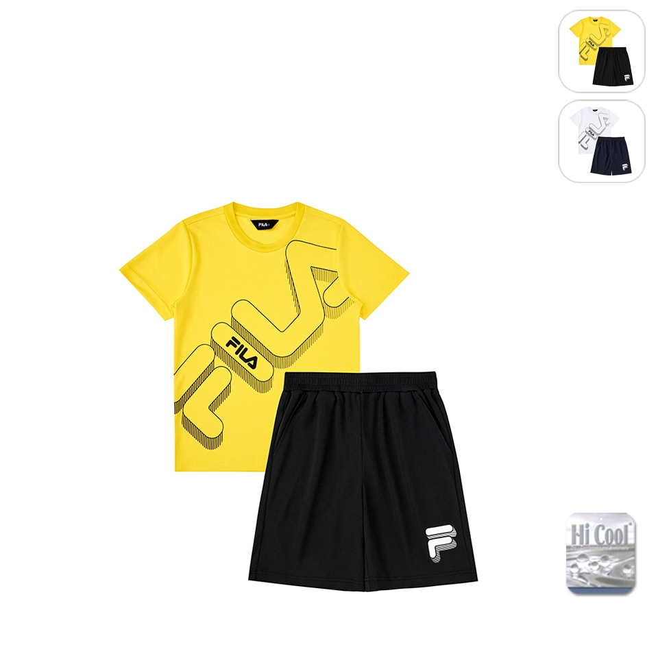 【FILA】KIDS 孩童款 吸濕排汗 運動套裝-黃色 1WTX-4910-YE