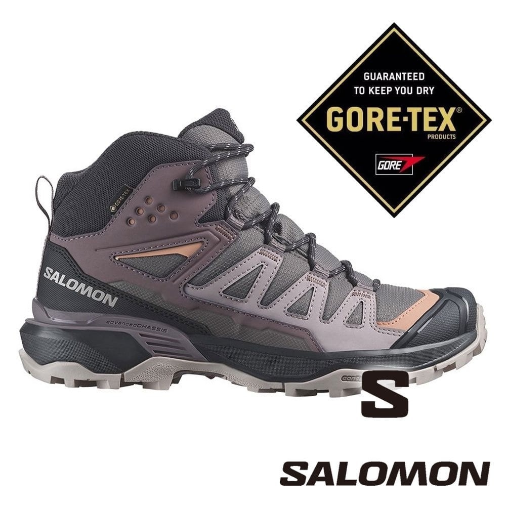 【SALOMON 法國】女中筒登山鞋GT X ULTRA 360『紫/灰/軟木棕』474487 戶外 露營 登山 健行