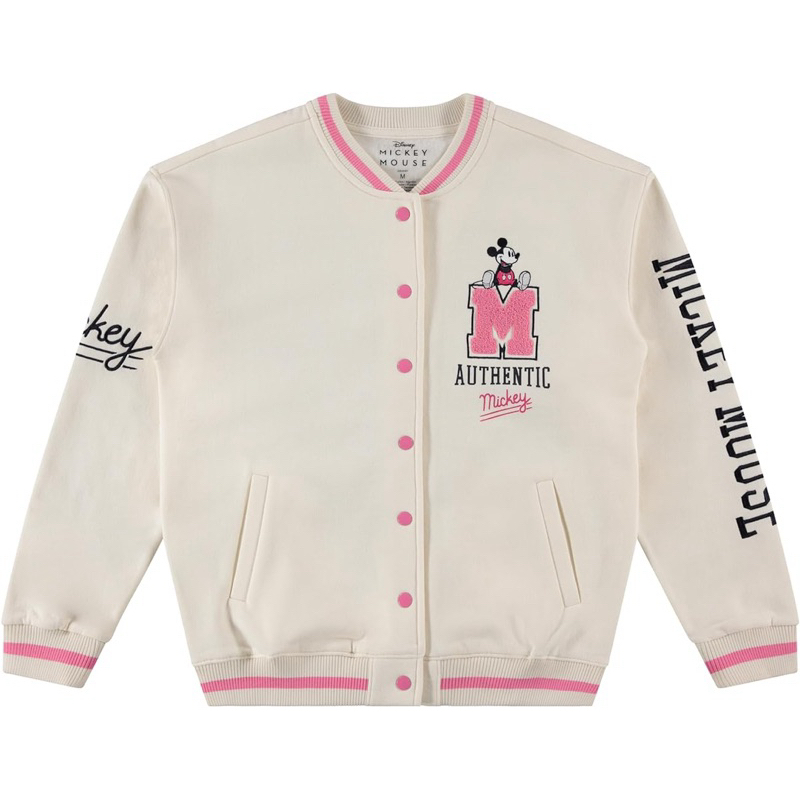 🌟正品🌟瑕疵特價❣️Disney迪士尼 Mickey米奇 夾克外套 米白色+粉紅色 精緻刺繡 內刷毛 60%棉