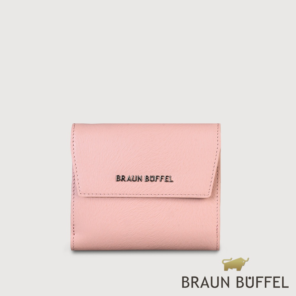 【BRAUN BUFFEL 德國小金牛】台灣總代理 萊納斯 8卡RFID防盜兩折短夾-藕粉色/BF835-404-MP