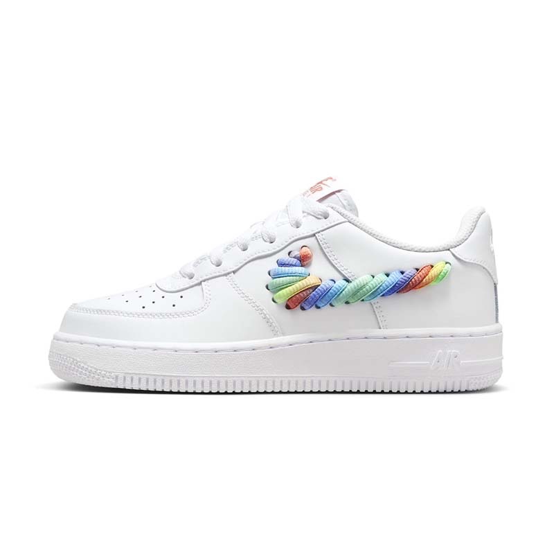 NIKE AIR FORCE 1 LOW GS Rainbow Swoosh 彩虹編織 白 女鞋 FQ4948-100