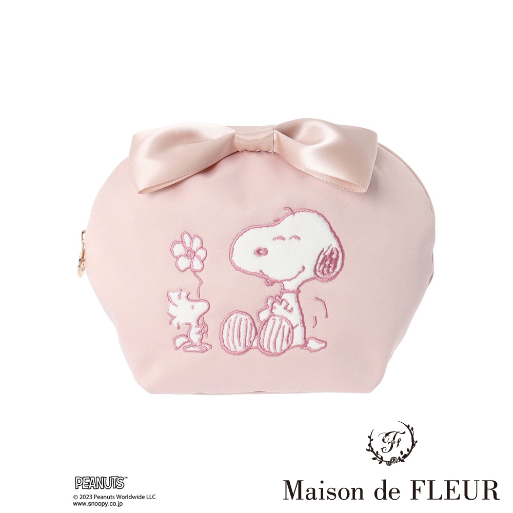 Maison de FLEUR 春日限定Snoopy刺繡緞帶弧形手拿包(8S41FJJ0150)