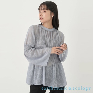 earth music&ecology 透膚緹花摺飾寬袖上衣(1N41L0C0700)