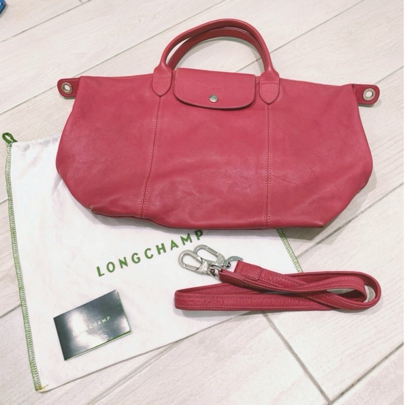 💗LONGCHAMP💗 Le Pliage Cuir小羊皮系列手提/肩背兩用包(中) 二手有正常使用痕跡