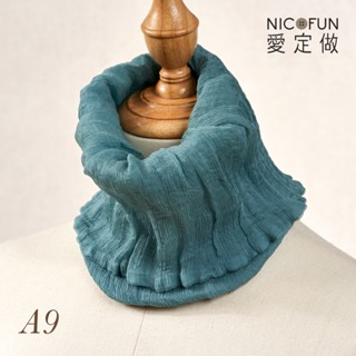 NicoFun 愛定做 海洋森林33 灰淺綠藍 柳葉絲 百搭 圍巾 100%桑蠶絲 真絲(silk四季圍脖 圍巾 領巾)