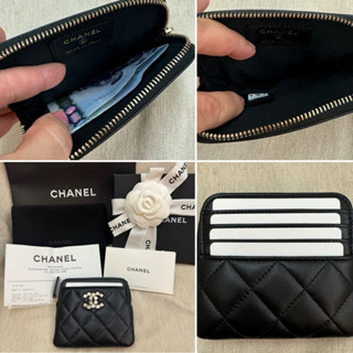 全新 CHANEL 香奈兒 吐司包 羊皮 黑金 黑色 水鑽 短夾 皮夾 錢包 拉鍊 零錢包 卡夾 卡包 正品 義大利製