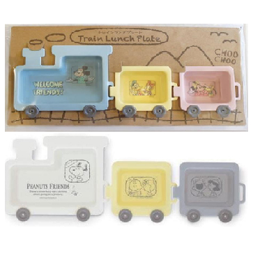 【JPYL】史努比 Snoopy/ Disney 米奇  日本造型塑膠餐盤3件組(連結火車)兒童餐盤 寶寶餐盤 食物餐盤