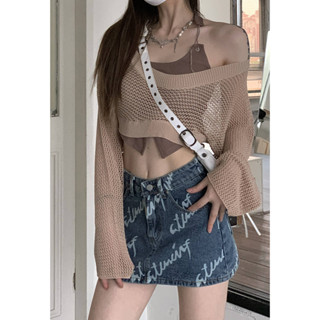 【西西比】透膚設計感罩衫 吊帶背心 短袖T 韓T 女上衣 罩衫 背心 辣妹套裝 歐美復古風上衣 陷阱妹