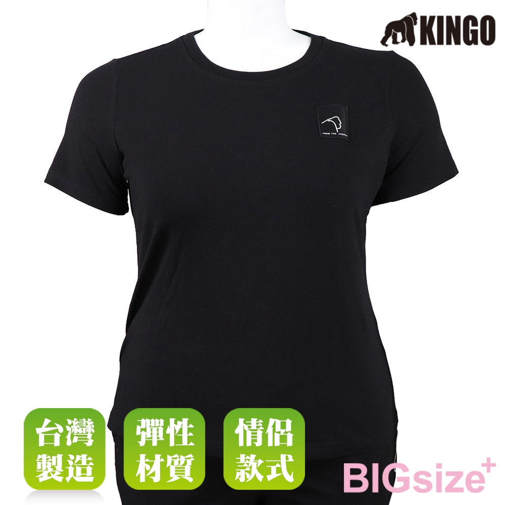 KINGO-大尺碼-女款 圓領T恤-黑-414135