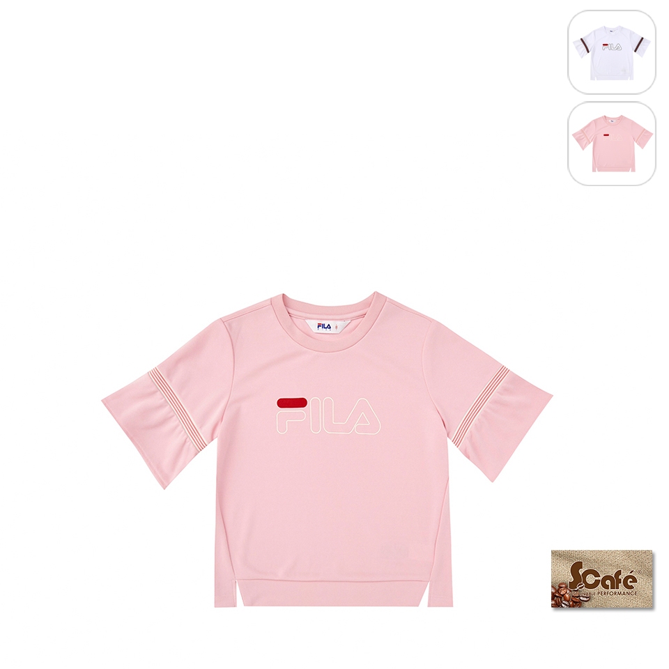 【FILA】KIDS 女童款 吸濕排汗 短袖 運動上衣-粉色 5TEX-4424-PK