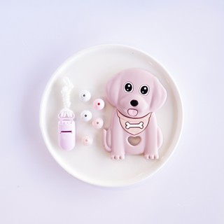 臺灣 pink and blue 17CM DIY 拉布拉多粉色固齒器固齒器+奶嘴鏈 (需自行串珠)