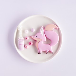 臺灣 pink and blue 17CM DIY 粉色狐狸固齒器固齒器+奶嘴鏈 (需自行串珠)