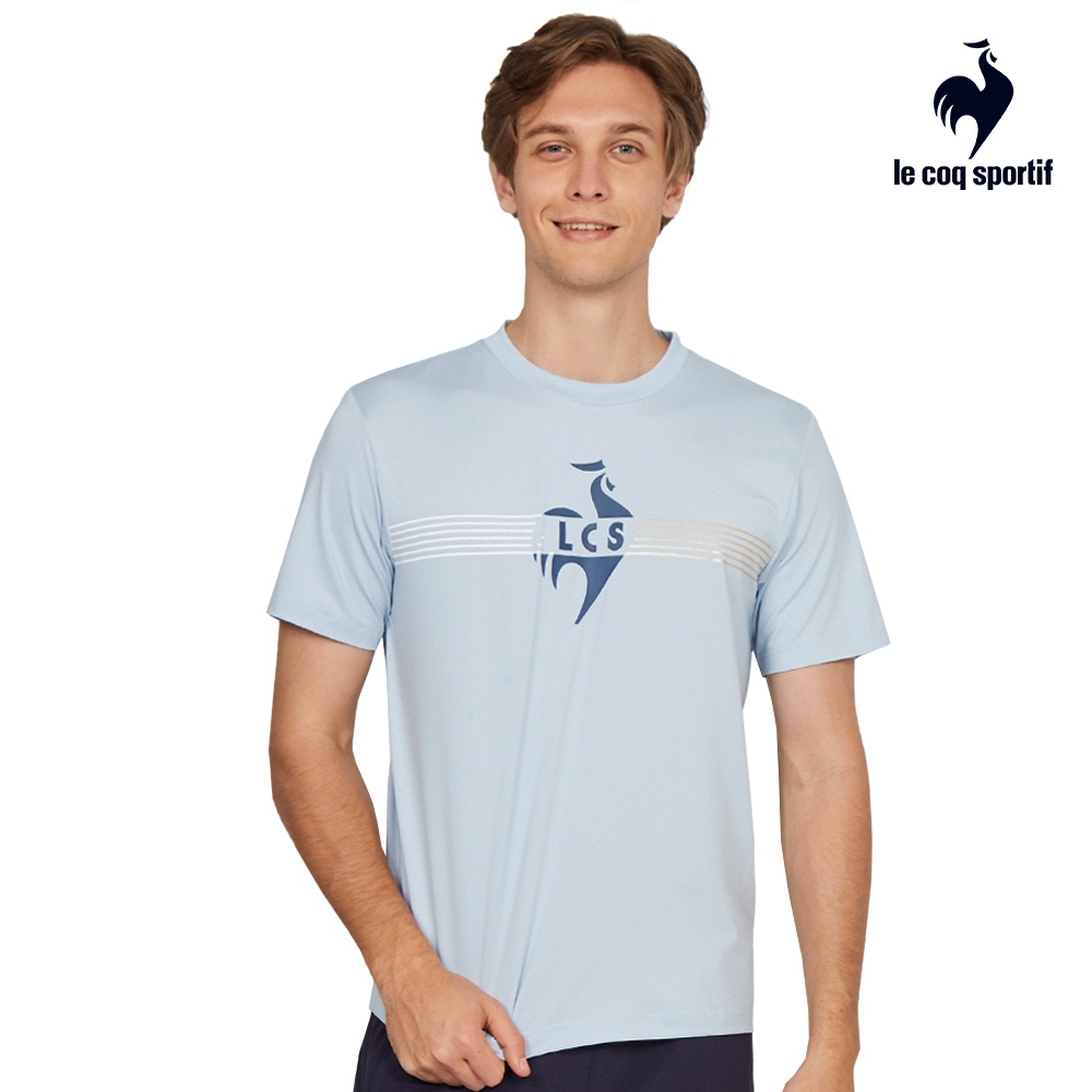 【LE COQ SPORTIF 法國公雞】運動TRAINING短袖T恤-男款-迷霧藍色-LWT21601