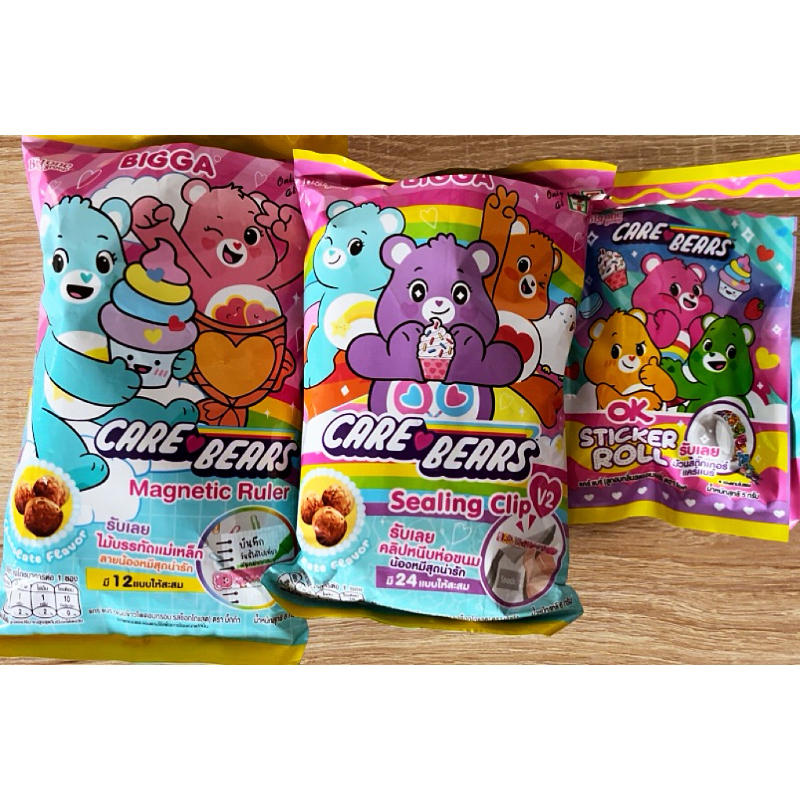 預購泰國7-11 CARE BEARS彩虹熊 巧克力餅乾球密封夾 圖左，直尺 圖中，膠帶捲 圖右 55
