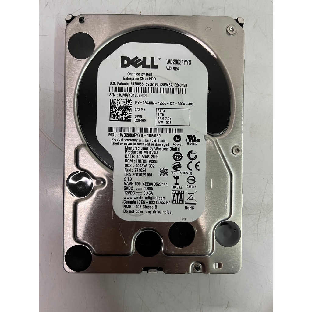 【蝦米電腦】二手 Dell WD2003FYYS-18W0B0 7200轉 2TB 監控硬碟