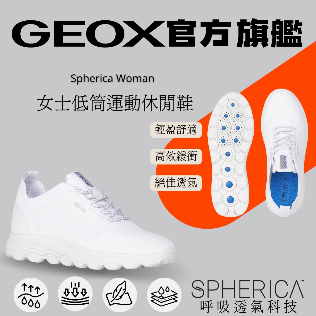 【GEOX】女士低筒運動休閒鞋｜白 SPHERICA™ GW3F101-00