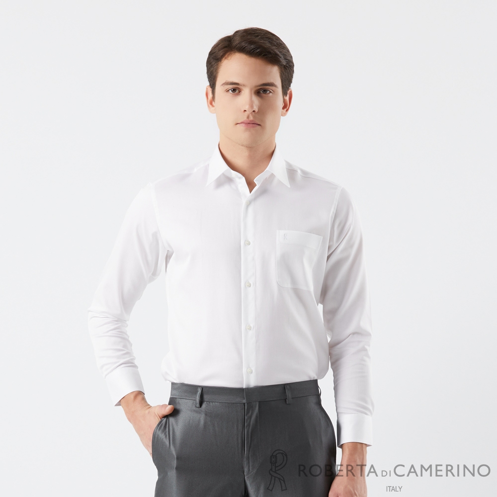 【ROBERTA 諾貝達】男裝 純棉素面修身長袖白襯衫( 職場商務款) RDM14-91