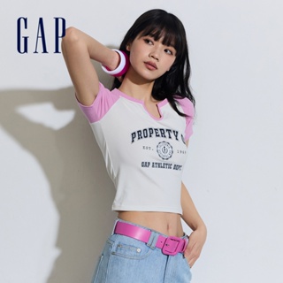 Gap 女裝 Logo印花羅紋圓領短袖T恤 短版上衣-白色(873956)