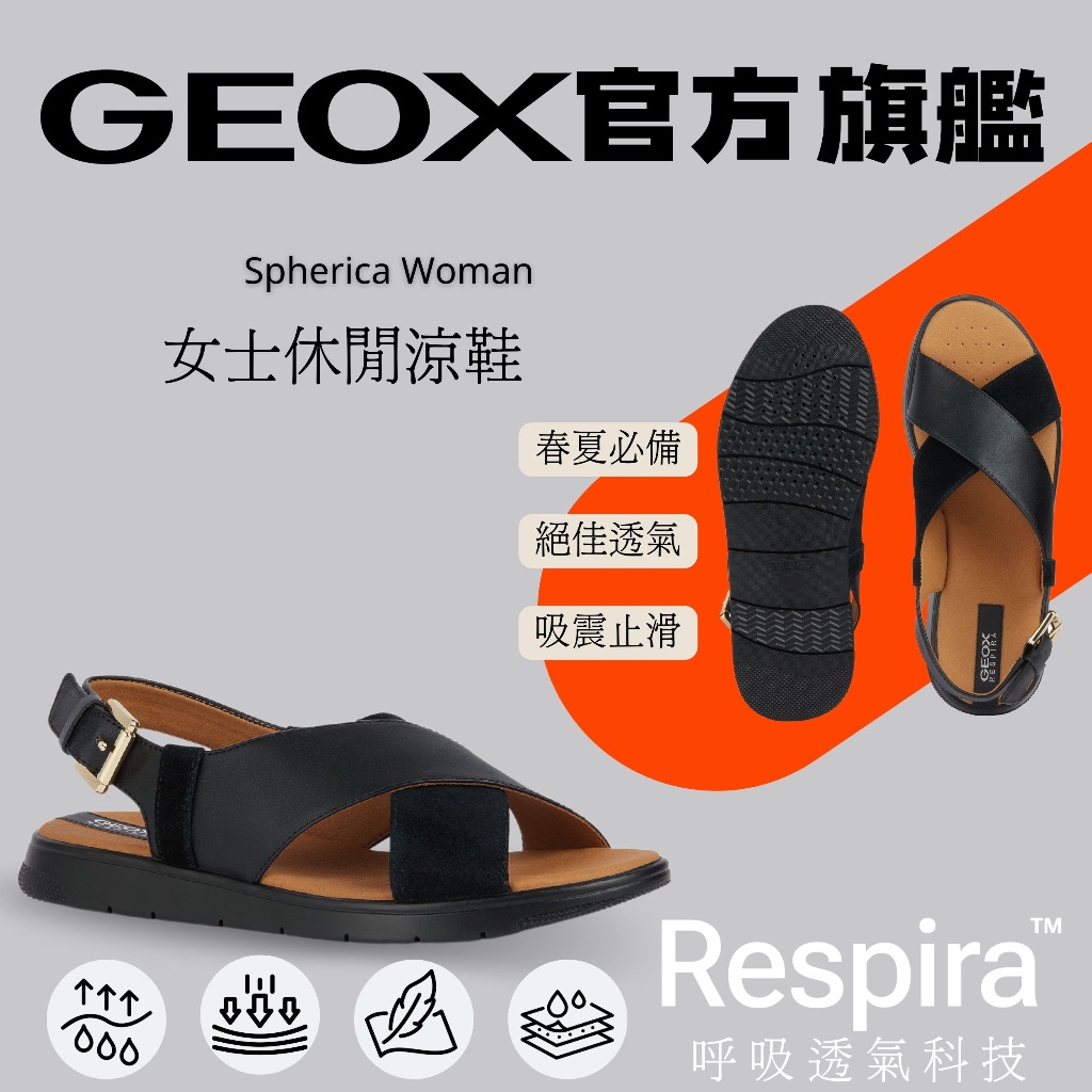 【GEOX】2024夏季新款｜舒適透氣涼鞋｜女性｜黑色｜RESPIRA™GW4S602-11