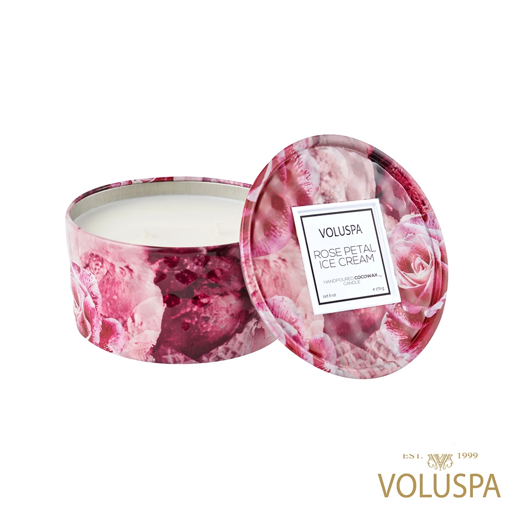 美國Voluspa玫瑰冰淇淋2芯錫蠟燭 ROSE PETAL ICE CREAM 2 WICK TIN 6oz/170g