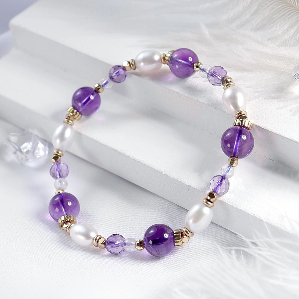 雅典娜的祝福 | A119紫水晶月光石珍珠手鍊