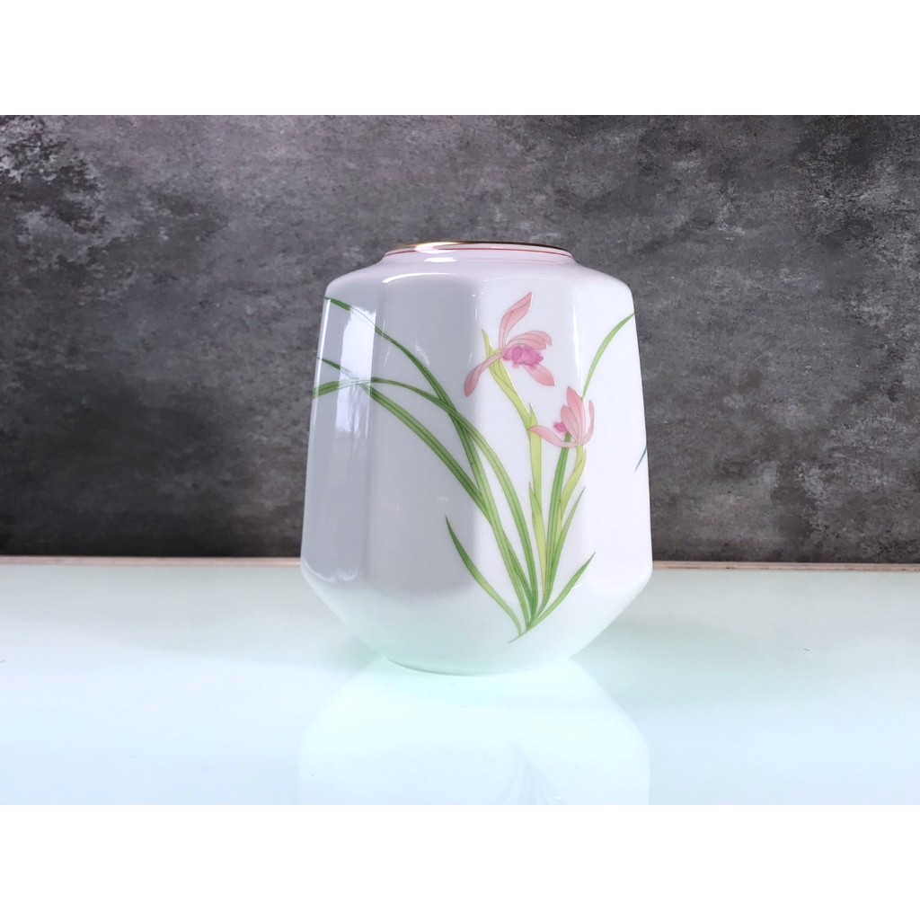 【時光裏】日本香蘭社 蘭繪細金角形花瓶 花器