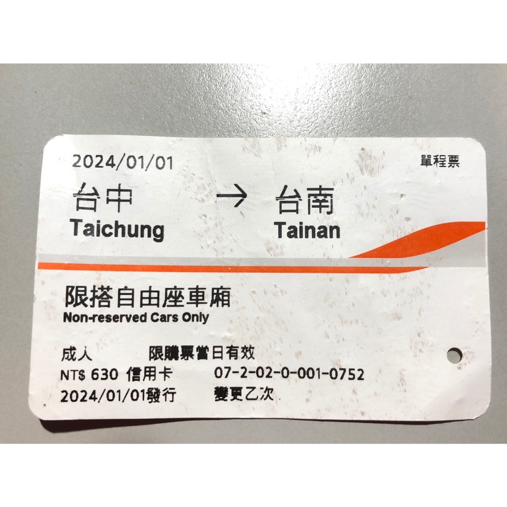 【高鐵票根】2024年 高鐵車票 台灣高鐵 高鐵票 收藏 紀念 紀念票根 票根 2024 台中 台南