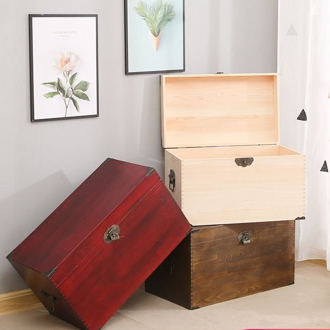 實木複古帶鎖木箱創意整理雜物收納箱做舊木箱儲物箱木製大容量