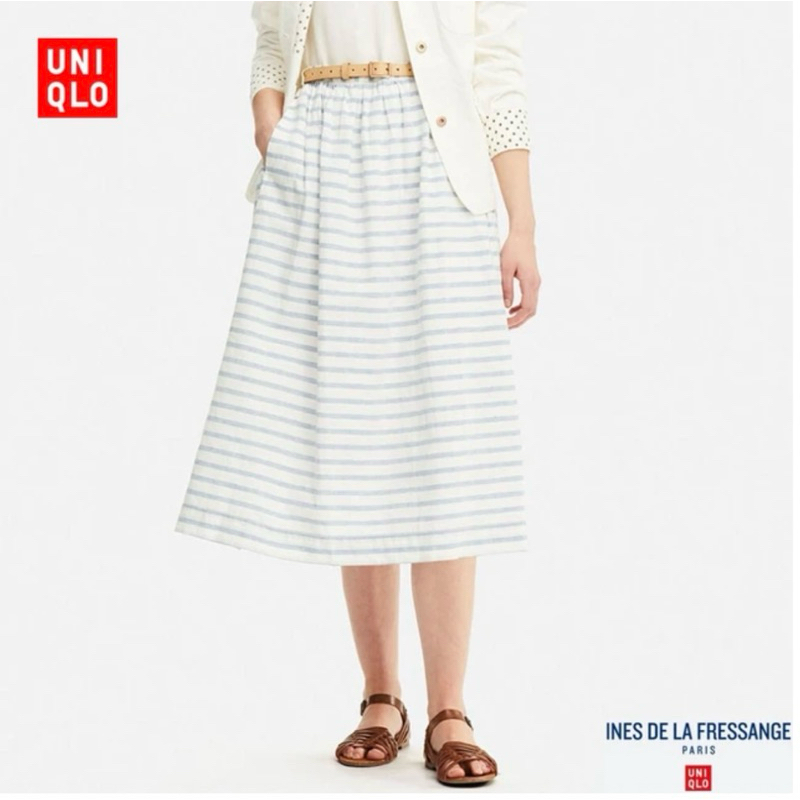 (二手）UNIQLO與INES DE LA FRESSANGE IDLF聯名棉麻條紋裙