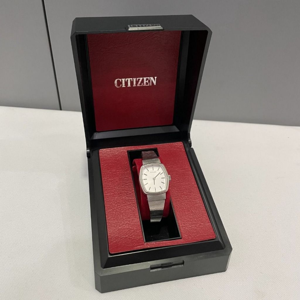 Citizen 銀白錶帶 簡約城市風 復古風 手鐲式有原廠盒子 旋轉機械錶 手動上鏈 日本機芯