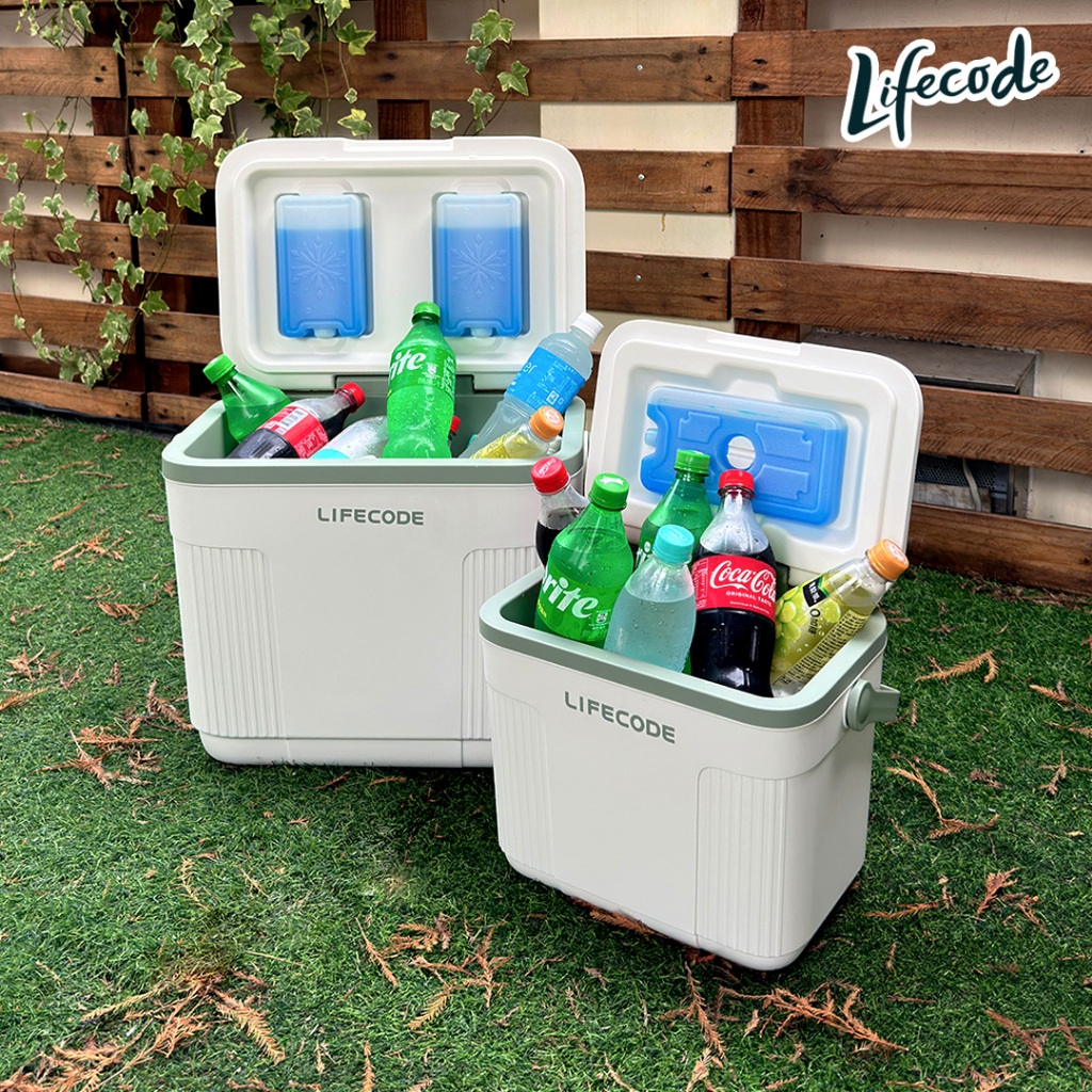 【LIFECODE】親子雙冰桶-手提式22+10公升保冰桶/保溫桶/冰桶-白綠色 12300354
